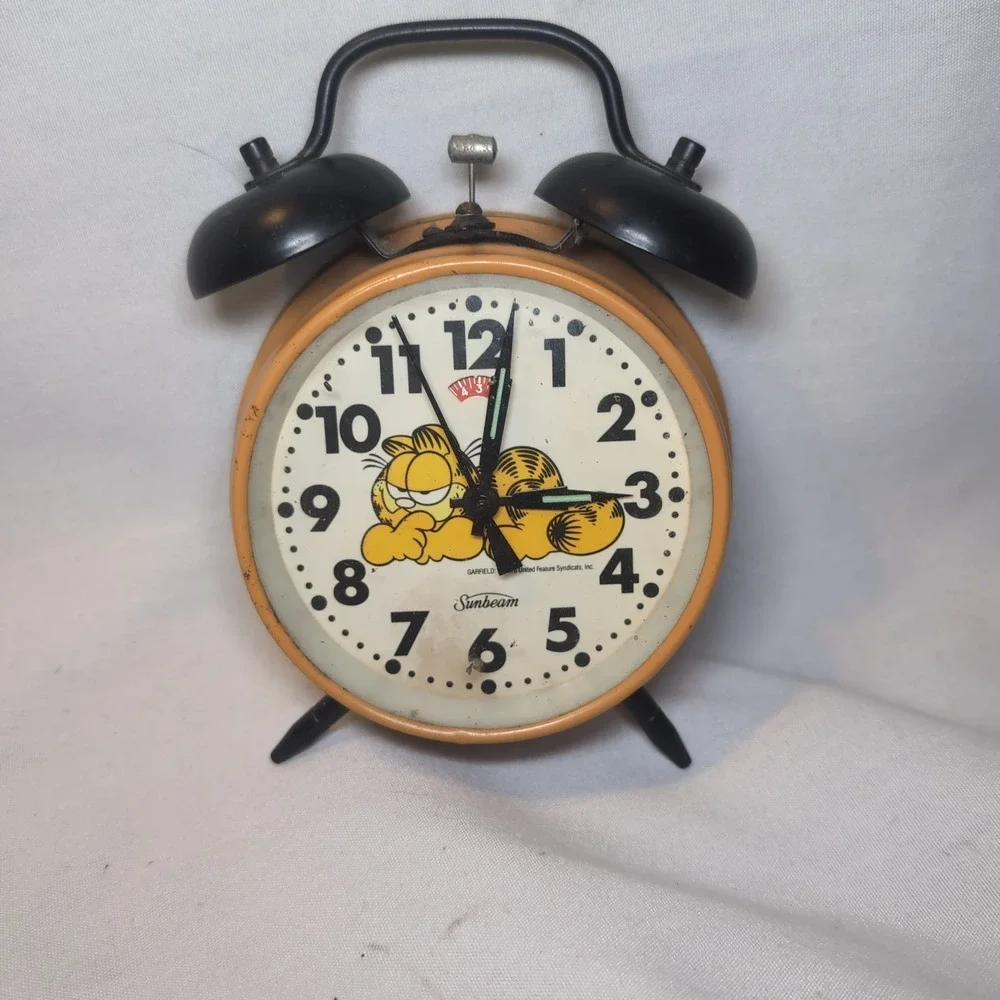 Vintage Sunbeam Garfield Wind Up Orange Clock Alarm Not Working